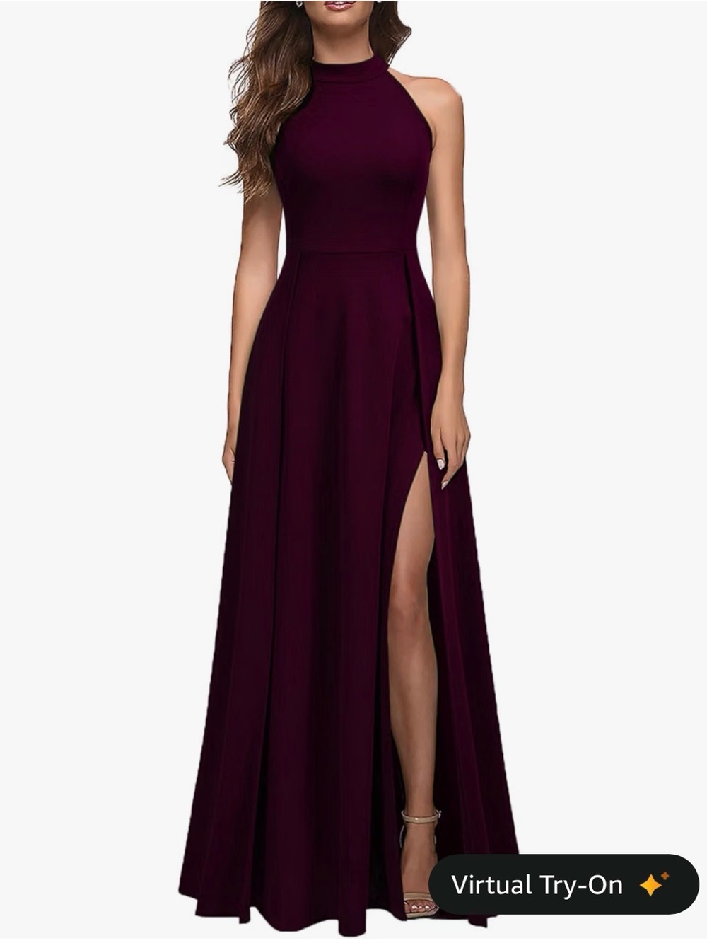 Zeflows Womens Halter A-line Side Slit Sleeveless Maxi Dress Evening Gown XL